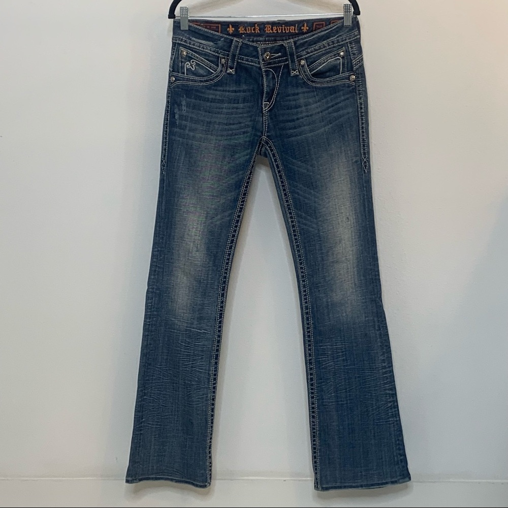 Rock Revival Modelo Distressed Dark Wash Jeans, 29
